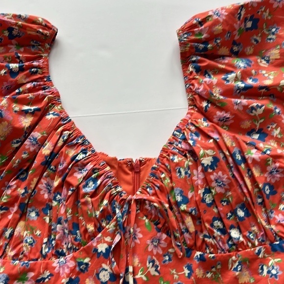 WAYF Red Floral Ditsy Print Puff Sleeve Milkmaid Mini Dress Medium - Picture 5 of 10